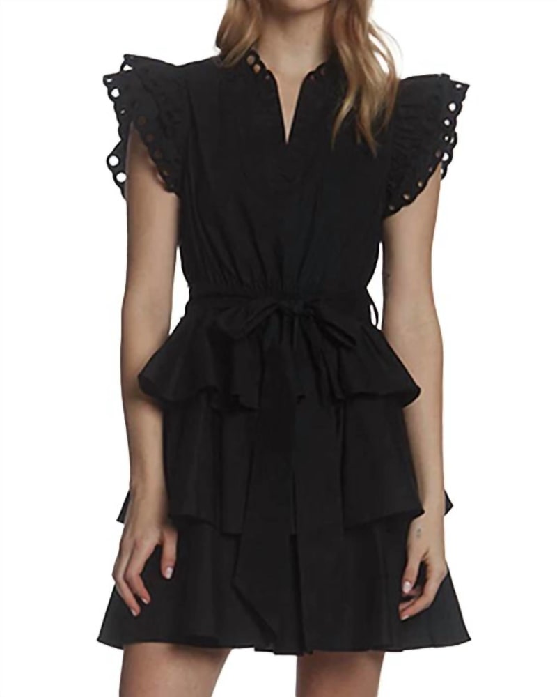 Front of a model wearing a size large Little Black Dress In Black in Black by Stellah. | dia_product_style_image_id:359484